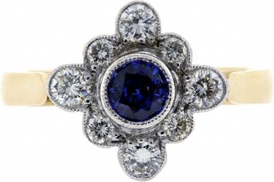 'Diamond' Shaped Sapphire and Diamond Cluster