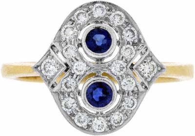 Octagonal Sapphire & Diamond 3 Stone Ring