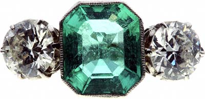 Second Hand Three Stone Emerald and Diamond Ring