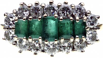 Second Hand Emerald and Diamond Along Finger Cluster