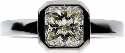 Radiant Cut Diamond on Square Section Platinum Shank