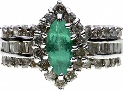 Second Hand Fancy Emerald and Diamond Cluster Ring