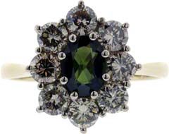 Tourmaline and Diamond Cluster in 18ct Yellow Gold