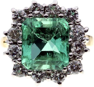 Second Hand Emerald & Diamond Cluster Ring