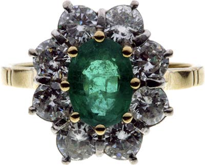 Emerald & Diamond Traditional Cluster Ring