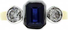 Octagonal Sapphire & Diamond Three Stone Ring