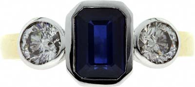 Octagonal Sapphire & Diamond Three Stone Ring