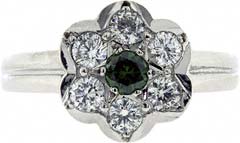 Victorian Style Green & White Diamond Cluster Ring