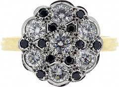 Victorian Style Black and White Diamond Cluster