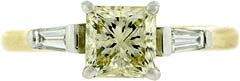 Princess Cut Solitaire with Small Baguette Diamonds in the Shoulders