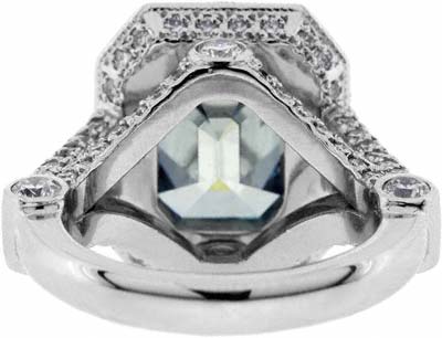 Emerald Cut Enhanced Blue Diamond Art Deco Style Ring in Platinum