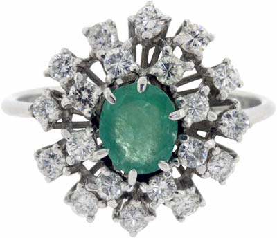  Emerald and Diamond Cluster Ring