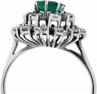 Triple Row Emerald and Diamond Cluster Ring