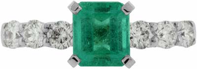Second Hand Emerald and Diamond Ring in 18ct White Gold