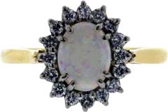 Opal and Diamond Cluster Ring in 18ct Yellow Gold