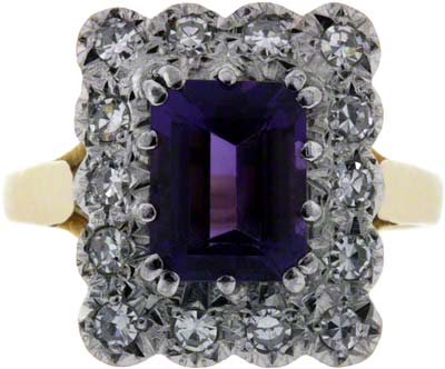 Octagon Amethyst and Diamond Cluster Ring