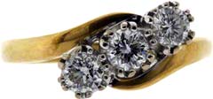 Claw Set Three Stone Crossover Diamond Ring in 18ct Yellow Gold