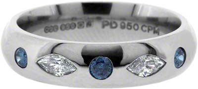 Enhanced Blue & White Diamond Set Palladium Band