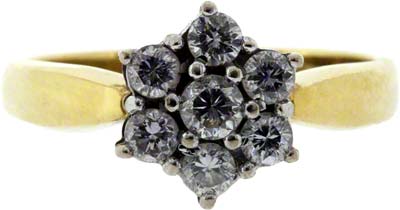 Second Hand Knife Edge Seven Stone Flower Cluster in 18ct Yellow Gold