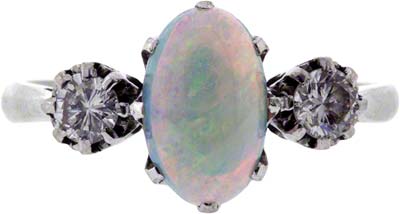 Second Hand Opal & Diamond Three Stone Ring