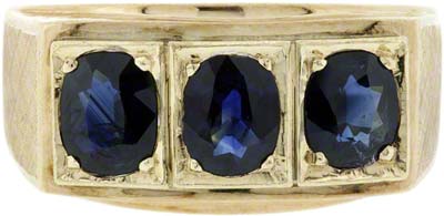 Gent's Three Stone Sapphire Ring in 9ct Yellow Gold