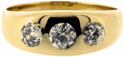 Gent's Three Stone Diamond Ring in 18ct Yellow Gold