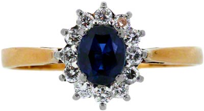 Oval Sapphire and Diamond Cluster