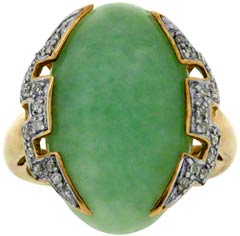 Second Hand Oval Jade and Diamond Ring in 9ct Gold
