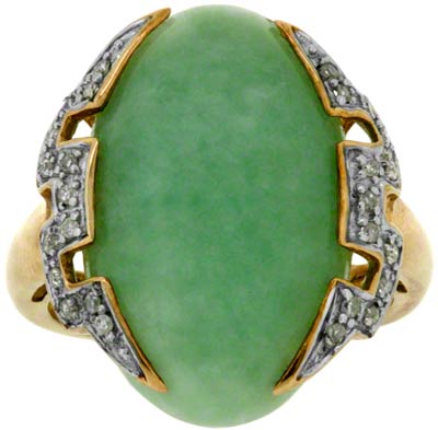 Jade & Diamond Oval Dress Ring in 9ct Yellow Gold