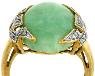 Jade & Diamond Oval Dress Ring in 9ct Yellow Gold