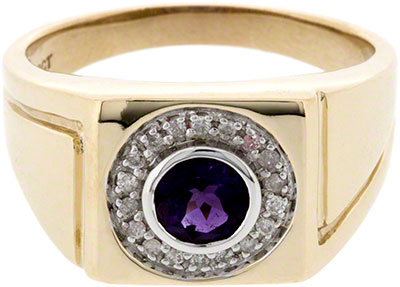 Gent's Amethyst and Diamond Set Signet Ring