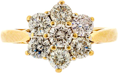 Second Hand Seven Stone Diamond Cluster in 18ct Yellow Gold