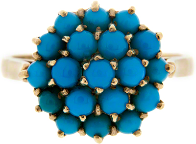 Second Hand Three Tier Turquoise Cluster in 9ct Yellow Gold