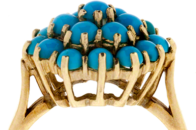 Second Hand Three Tier Turquoise Cluster in 9ct Yellow Gold