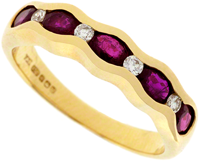 Second Hand Ruby and Diamond  Eternity Ring in 9ct Yellow Gold