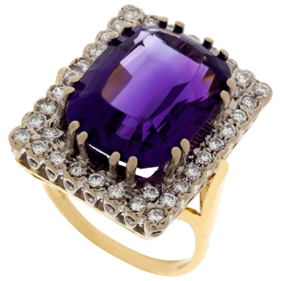 Octagon Amethyst and Diamond Cluster Ring