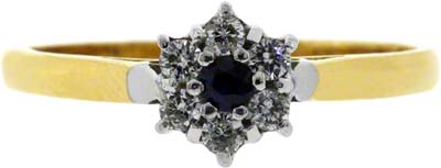 Sapphire and Diamond Cluster in 18ct Yellow Gold