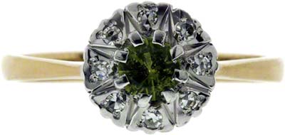 Peridot and Diamond Cluster Ring