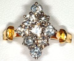Diamond or CZ? Lozenge Shaped Cluster Ring Along Finger