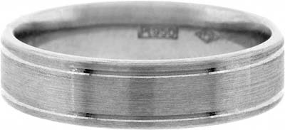 Flat Court Wedding Ring in 18ct White Gold with Satin and Groove Finish