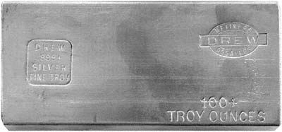 Drew Refiners One Hundred Ounce Silver Bar