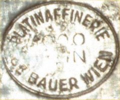 Close Up of Platinaffinerie Dr. Bauer Wien Stamp