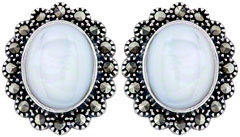 Silver Marcasite and Mother Of Pearl Studs