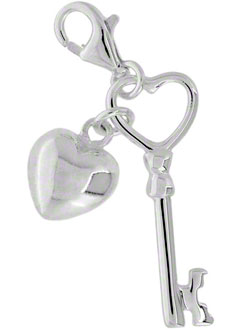 Silver Key And Heart Charm
