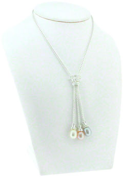 Silver Pearl And CZ Drop Necklace
