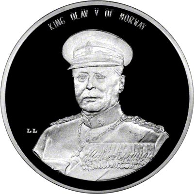 Obverse of King Olav of the Norway Silver Medallion