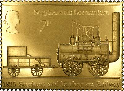 Stephenson's Locomotion - 1825 Stockton & Darlington Railway on Gold Stamp Replica