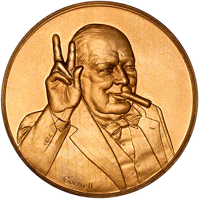 Winston Churchill Antique Finish Gold Plated Silver Medallion Obverse