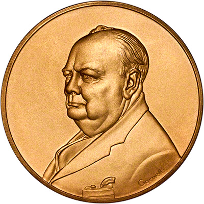 Winston Churchill Antique Finish Gold Plated Silver Medallion Obverse