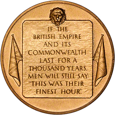 Winston Churchill Antique Finish Gold Plated Silver Medallion Reverse